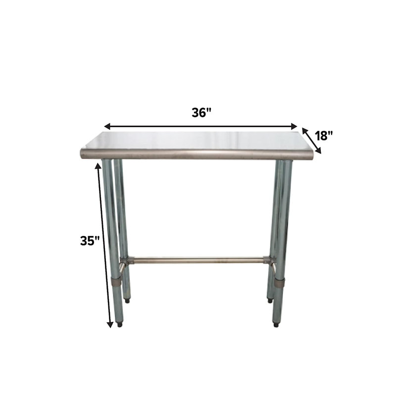 Stainless Steel Commercial Work Prep Table With Open Base, 35"H x 36"W x 18"D