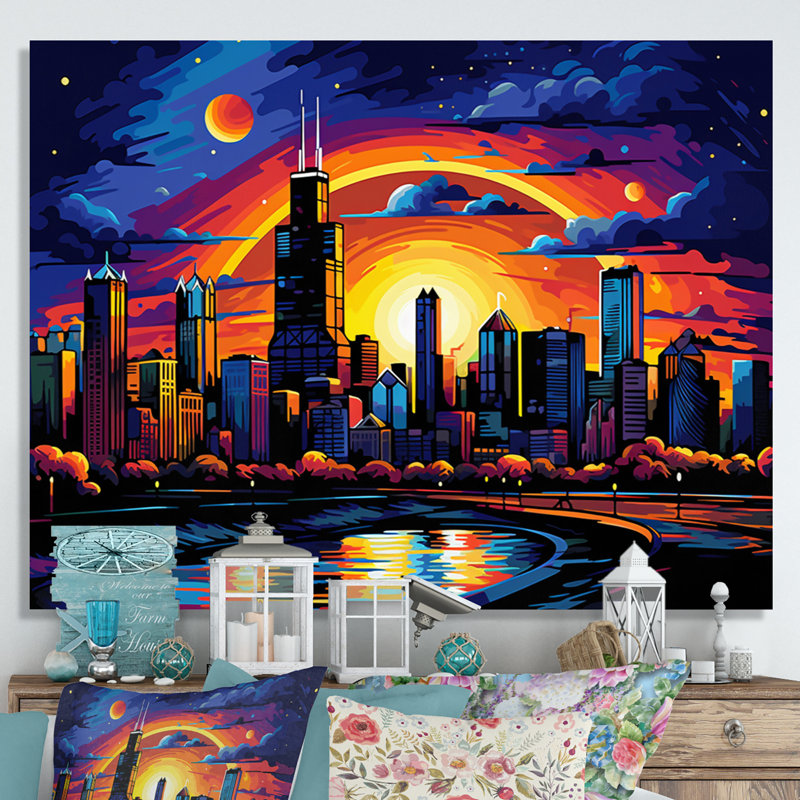 Chicago Popart I sur impression sur toile, H 30 po x l 40 po x P 1,5 po, Toile tendue