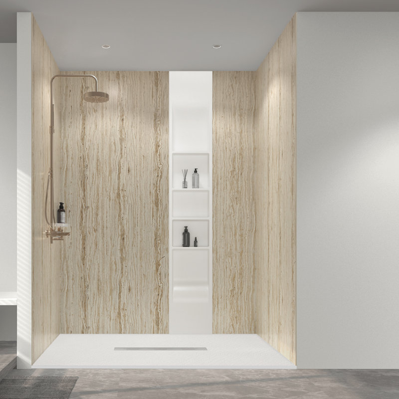 L 60 po x H 96 po x P 36 po, contour de mur de douche SMC de 0,2 po d'épaisseur, installation rapide, style pierre naturelle