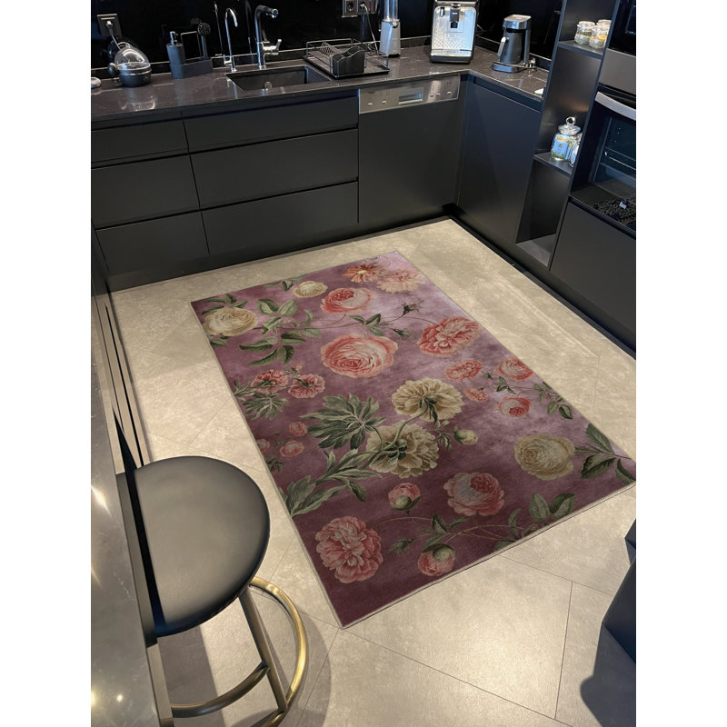 Tapis décoratif moderne mauve à motif abstrait rose, Rectangle 4 pi 7 po x 6 pi 6 po
