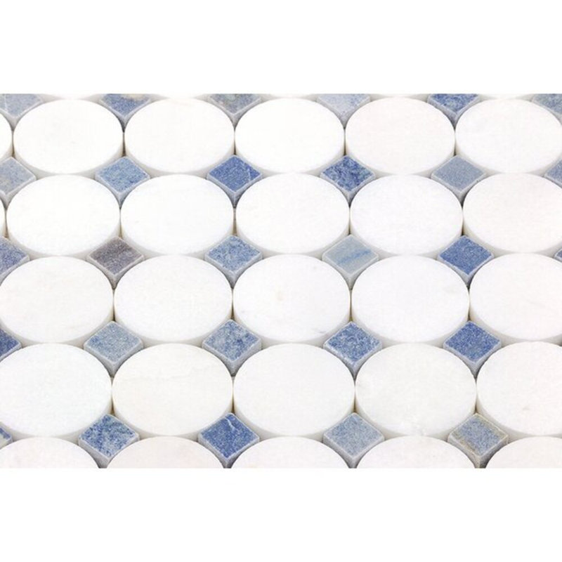 Kinetic 1x2 Circles Polished Thassos and Carrara Marble Mosaic Tile