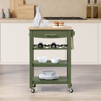 Michelle 4 Tier Butcher Block Kitchen Cart with Drawer and Wine Rack