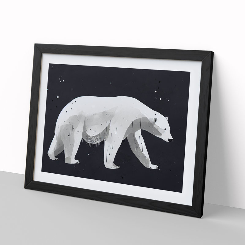 XH1022-6684X Painted Polar Bear - Single Picture Frame Painting, 25cm H x 34cm W x 2cm D, Black Framed