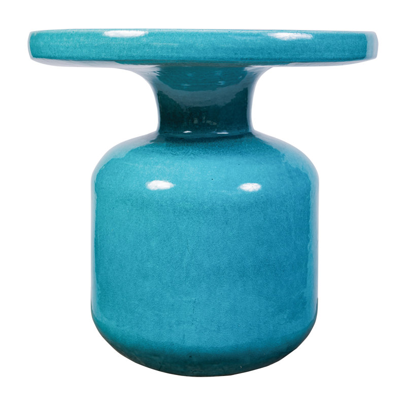 Bottle Outdoor Round Side Table, Aquamarine Gloss