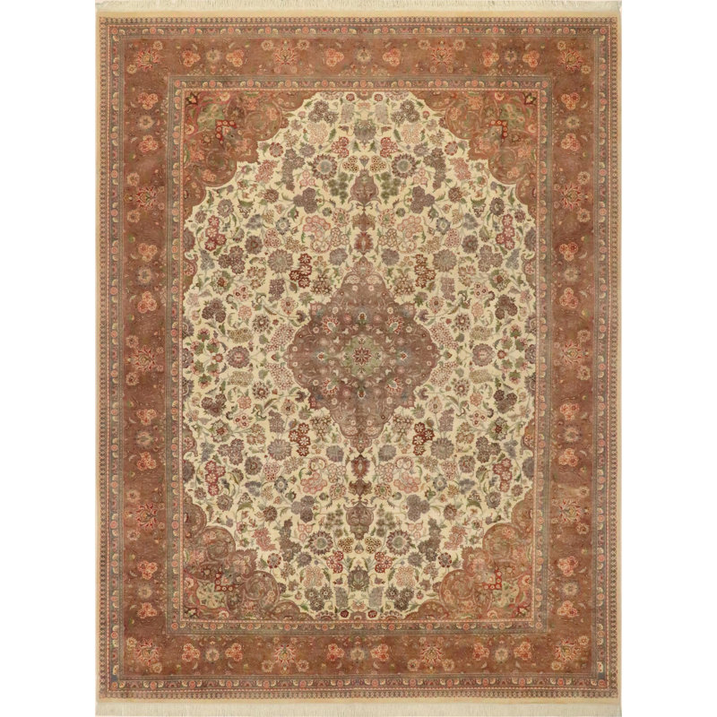 Tapis oriental en laine ivoire / brun 9 pi 1 po x 12 pi 1 po Aaru