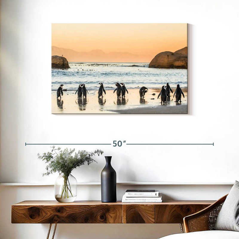Brampt Penguins On The Shore, 24'' H X 36'' W