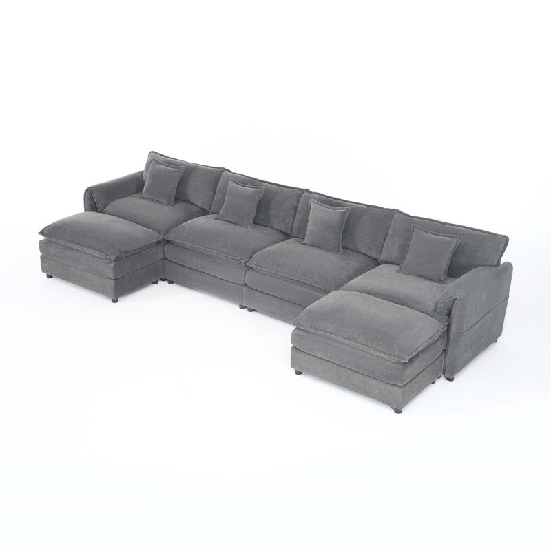 Canapé modulaire modulaire, ensemble de canapé en U surdimensionné à assise profonde pour le salon, canapé à 4 places avec 2 repose-pieds mobiles, ensemble de bricolage, chenille