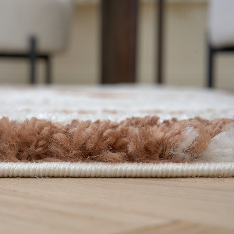 Moodi Modern Shaggy Area Rug Abstract Wavy Line Design, Runner 80 x 300 cm, Off-White Beige/Terra