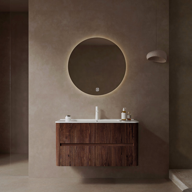 Meuble-lavabo de 36 po avec lavabo, armoire de rangement murale en contreplaqué flottant avec lavabo en céramique 2 tiroirs, sans robinet