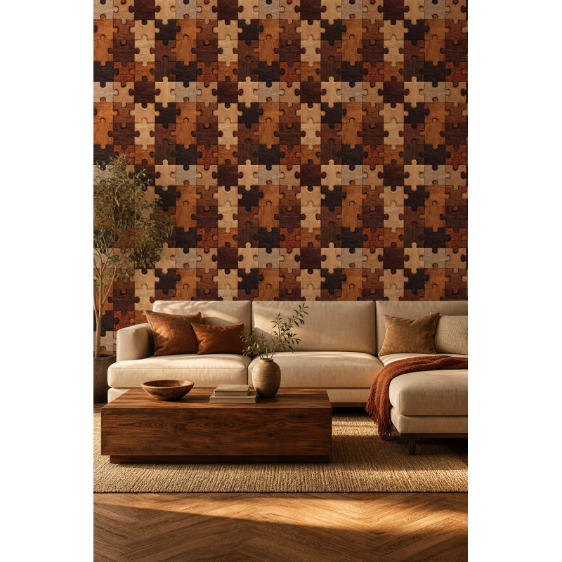 Papier peint en bois avec formes géométriques et grain de bois, Peel and Stick