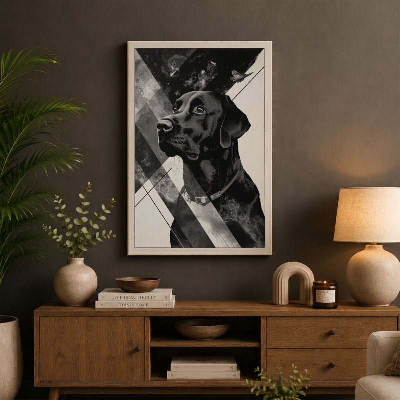 Dog and Geometry Modern - Wrapped Canvas, 18x12 - 45.7 x 30.5 cm, Terracotta Border