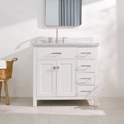 Abbate 36" Single Bathroom Vanity with Carrara White Marble Top