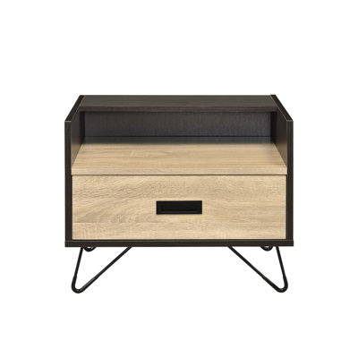 Oak And Black Nightstand With 1 Drawer