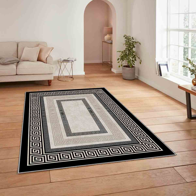 Stylish Woven Area Rug, 4.6 x 7.2 Feet, 100% Polyester, 740 g/m² | Non-Slip Felt Dot Underside, Easy to Clean, Machine Washable at 86°F | Perfect for Living Room, Bedroom, and Dining Areas, Durable & Elegant Design