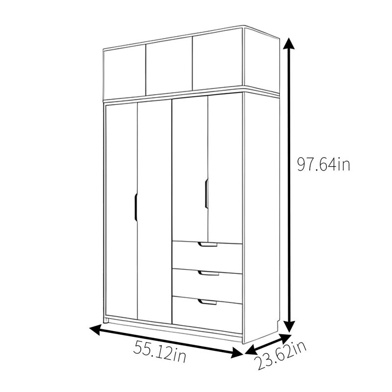 Garde-robe moderne, simple et classique, H 97,64 po x l 55,12 po x P 23,62 po