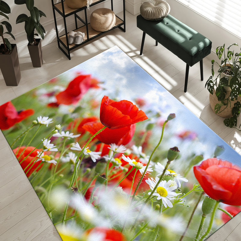 Floral-Printed Non Woven Soft Rug with Delicate Pastel Blooms and Leaf Pattern for a Sophisticated Touch in Any Living Space