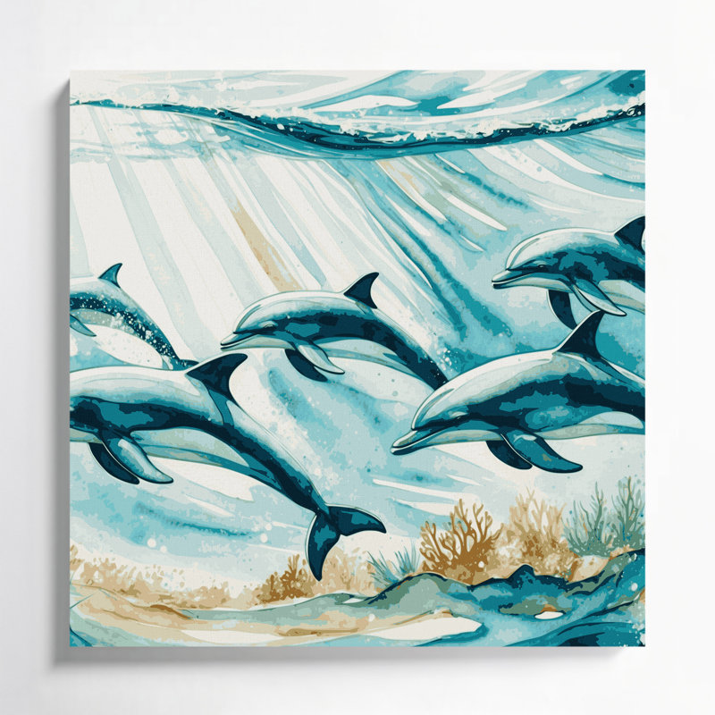Art mural sur toile Coastal Dolphin Pod, H 32 po x l 32 po