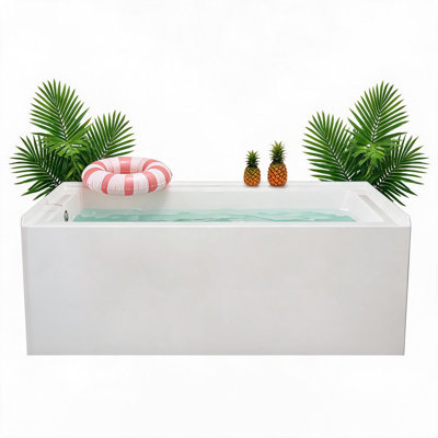 Baignoire de trempage en alcôve 60 po x 32 po avec rebord intégré, baignoire en acrylique avec bride de carrelage intégrée pour la protection contre les fuites, compatible avec la bonde gauche, avec bonde et trop-plein chromés.