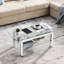 Table basse rectangulaire en verre trempé pour le salon, table basse pour la salle d'attente, table basse d'appoint moderne avec pieds en miroir en acier inoxydable, plateau de table en verre avec tablette inférieure, P 20 po x l 40 po x H 18 po, argent
