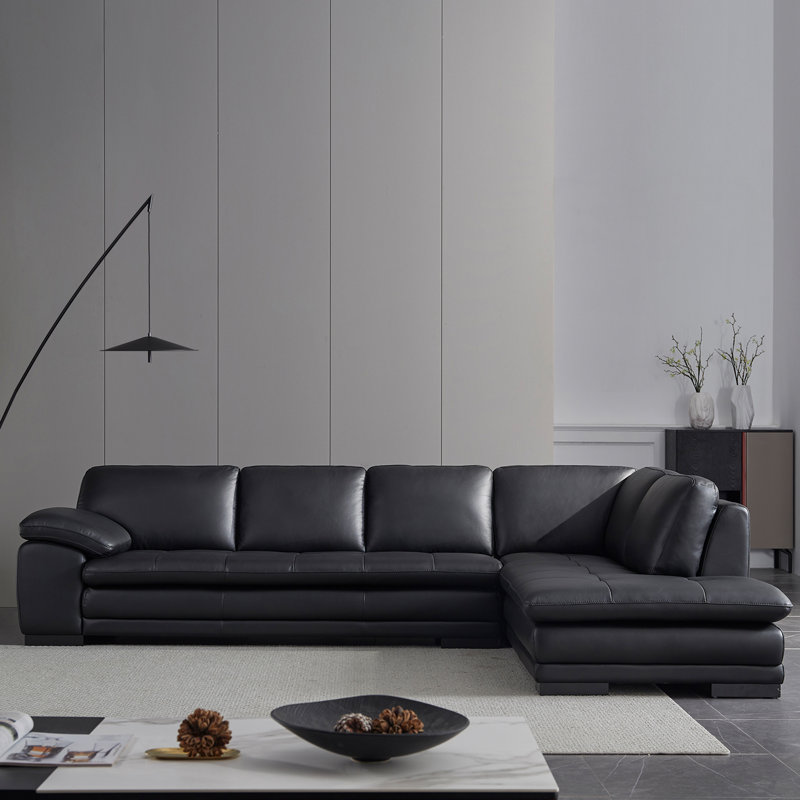 126" Wide Leather Match Sofa & Chaise, Right Hand Facing, Carbon Leather