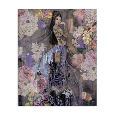 Art mural sur toile, "Fleurs expressives et femme" par Marta Wiley