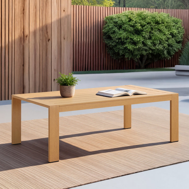 Aluminum Patio Coffee Table, Wood Grain, Wood Grain