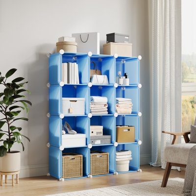 Cube Modular Entryway Storage Cabinet-Lightweight PVC Organizer Shelf Stackable Design Blue