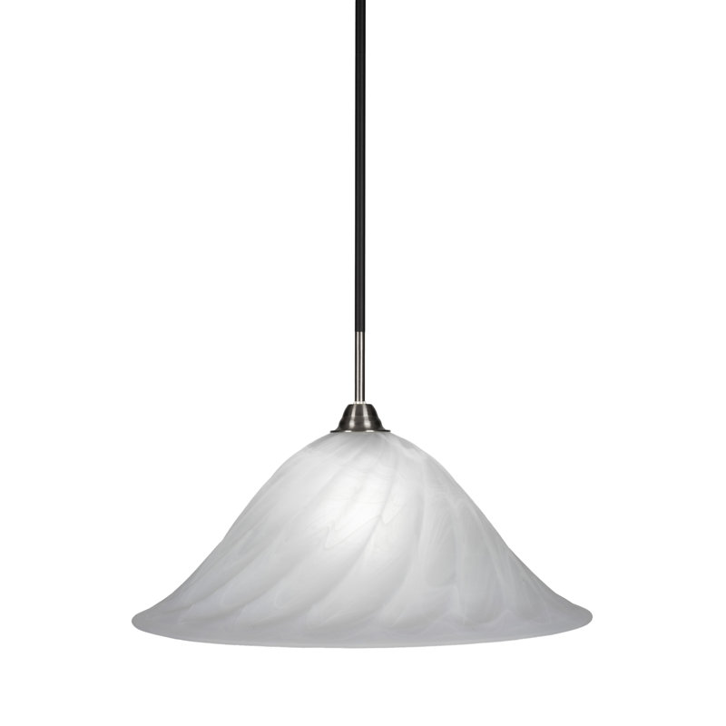 Paramount Stem Hung Pendant Shown In Matte Black & Brushed Nickel Finish With 20" White Alabaster Swirl Glass