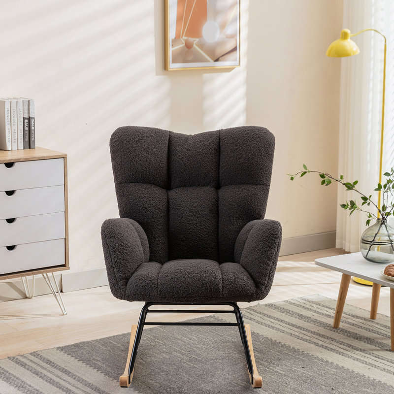 Fauteuil oscillant confortable en tissu Teddy pour chambre de bébé et salon, gris foncé, Gris foncé