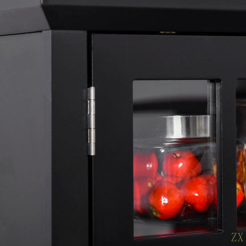 Élégant buffet avec huche, armoire de rangement pour garde-manger avec porte en verre encadrée et espace pour micro-ondes