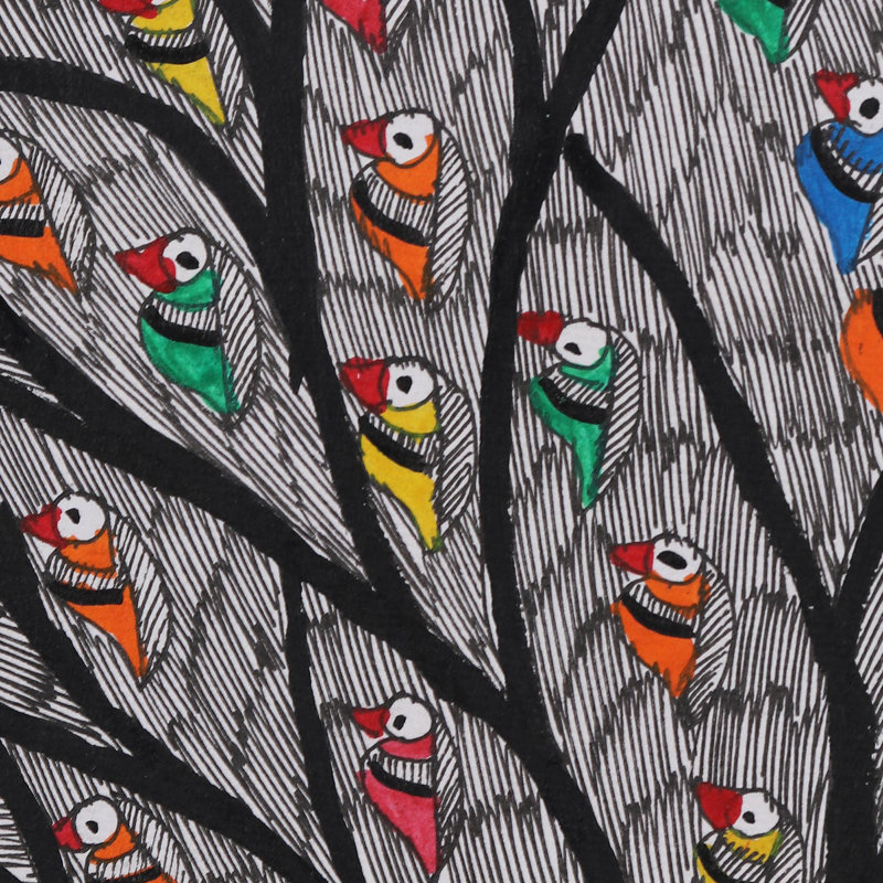 Décoration murale perroquet harmonie Madhubani