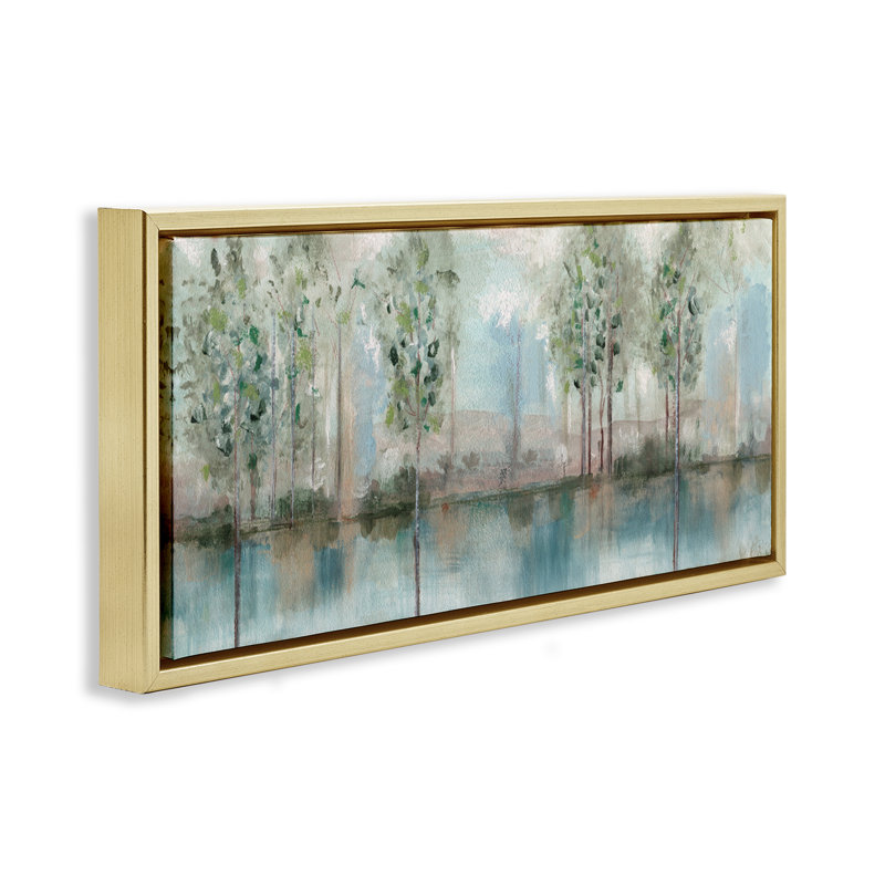 Arbres reflétant la rivière, Cadre flottant gris lustré, H 14 po x l 31 po