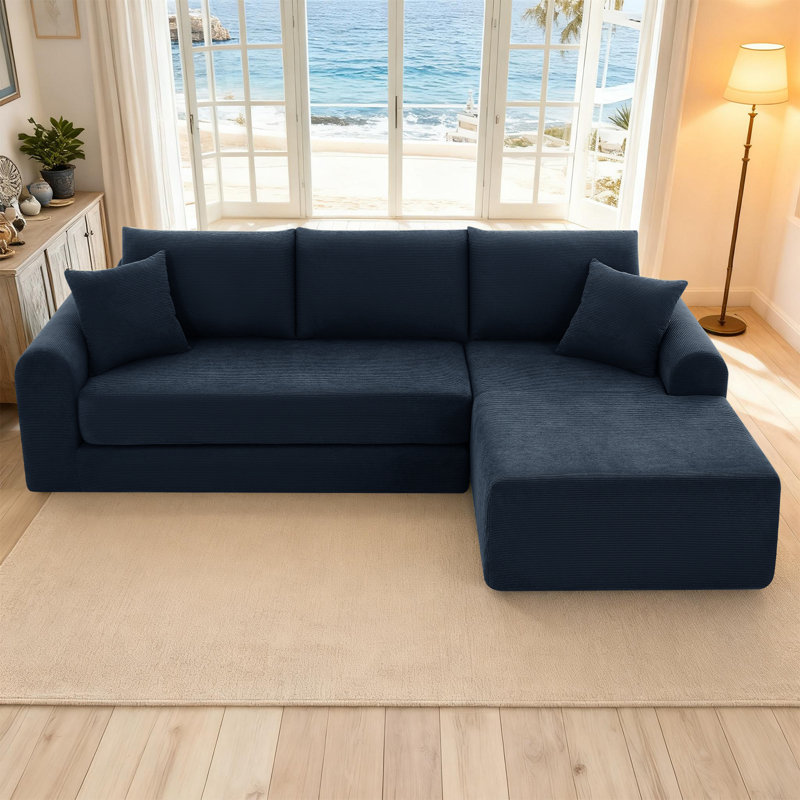 Boneless 103" Modular Sectional Cloud Sofa - Boneless Couch with Deep Seat, Non Slip Base, Folding Sofa Sectional Couches for Living Room, Cozy Modular Couch with L-Shape Chaise, No Assembly Required, Black