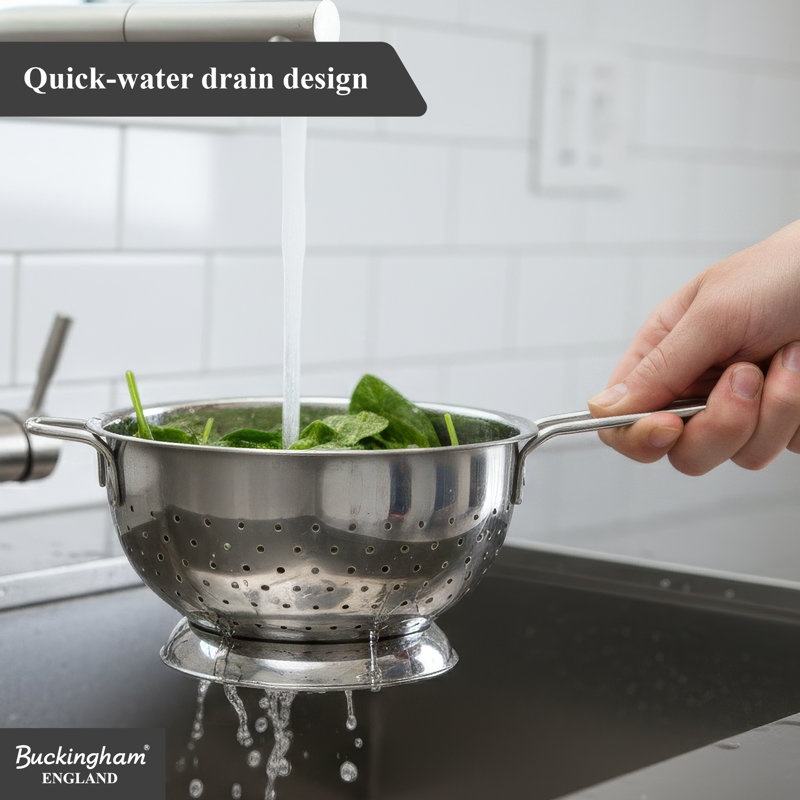 Buckingham Stainless Steel Hemisphere Colander with Long Handle, 18 cm 