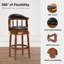 Tabouret de bar pivotant en cuir véritable véritable avec structure en bois d'hévéa massif, dossier mi-haut-429987029-429987028