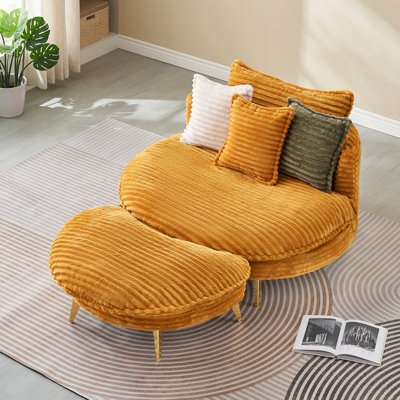 65 po de longueur avec tissu en velours côtelé - jaune, 2 sièges, pour le salon, le bureau, les appartements, la réception moderne