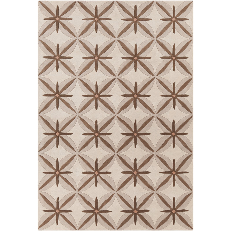 Venegas Authentic Hand-Tufted Handmade Brown, Tan & Cream Modern Abstract Floral Design Wool Area Rug