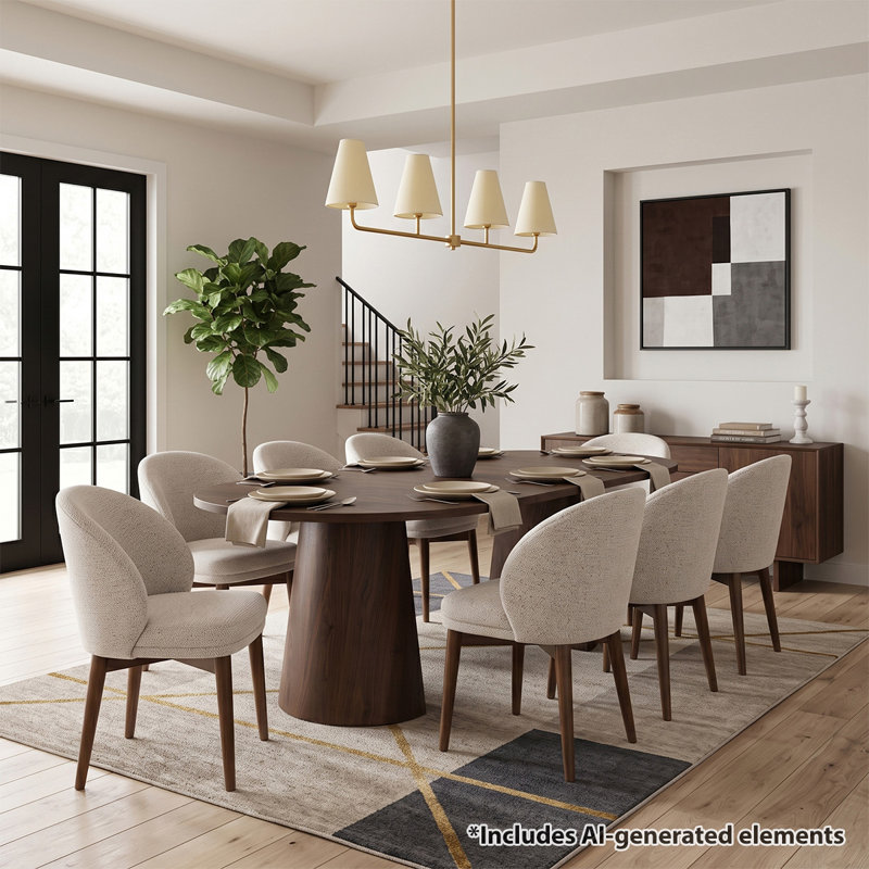Ensemble repas extensible Modern, 9 pièces : table, 8 chaises, Beige