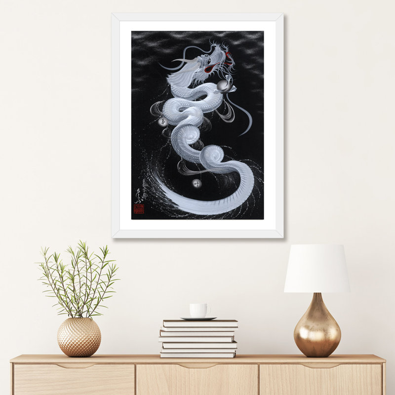 «Good Luck White Dragon» - reproduction, H 32 po x l 24 po x P 1 po, Papier beaux-arts encadré blanc