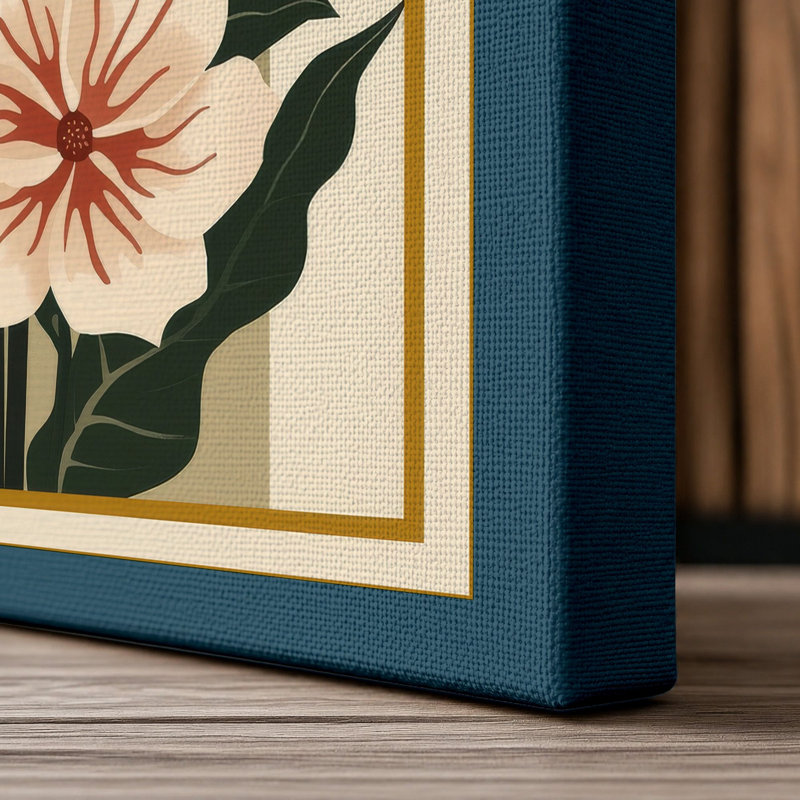 Five Flowering Stems Botanical - Wrapped Canvas, 30x20 - 76.2 x 50.8 cm, Teal Border