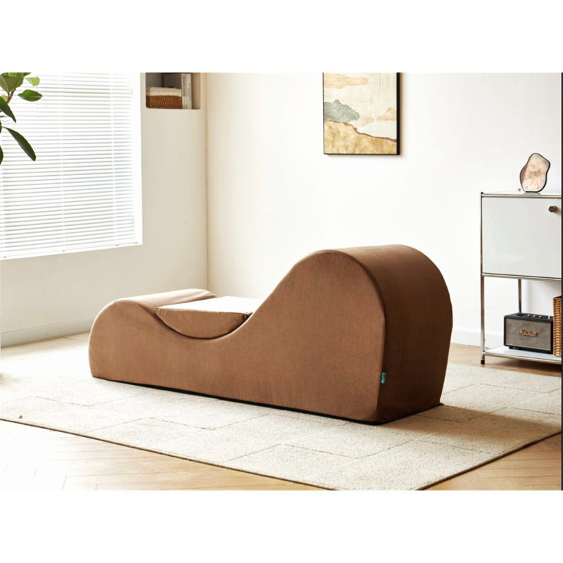 Méridienne confortable et ergonomique avec mousse haute densité et housse lavable, Brun