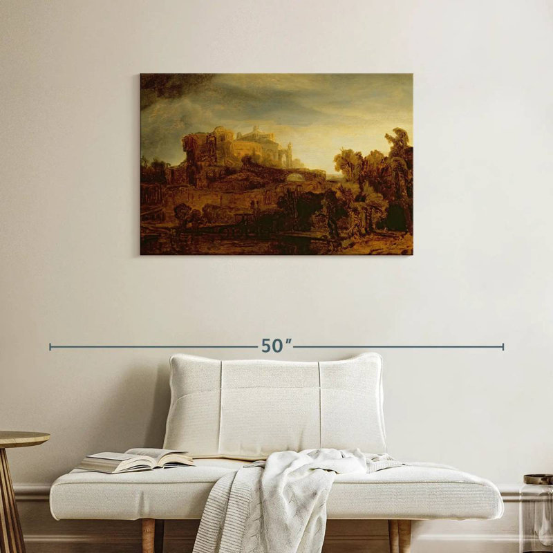 Lilie paysage avec un château, H 24 po x l 36 po