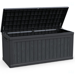 Grande boîte de rangement XXL pour meubles de patio, coussins d'extérieur, outils de jardin et équipement de sport / piscine, résine imperméable, verrouillable