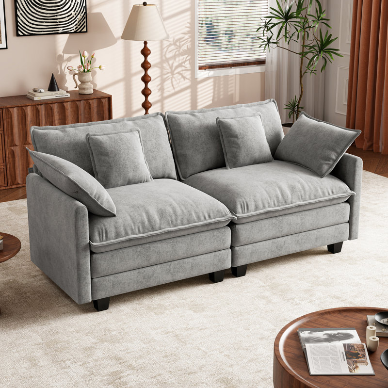 George 76.8" Chenille Modular Sectional Sofa, Gray