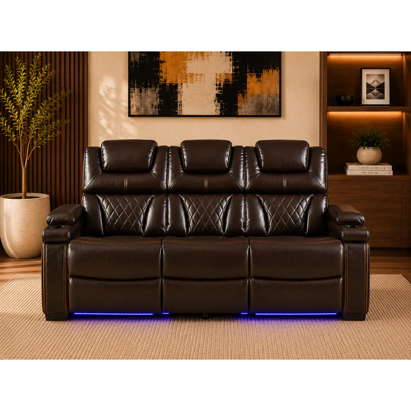 Canapé inclinable en cuir véritable 80 po Akes, Brun