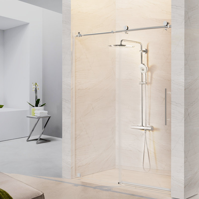 58-60 "x H 74" porte de douche coulissante simple sans cadre 5/16 "trempé