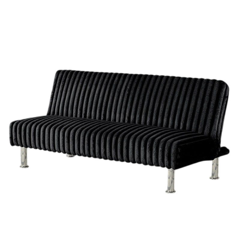 Canapé-lit futon pliable Hini, pieds modernes en métal chromé, Tissu noir