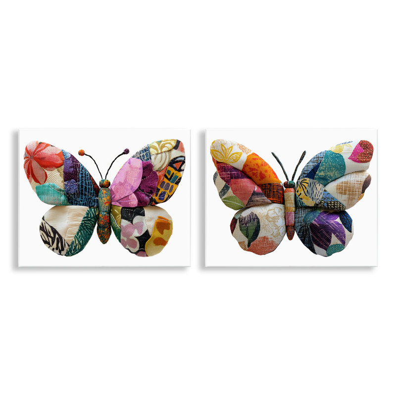 Unique Patchworked Butterflies 2pc Wall Plaque Set, design by Annabelle Hall