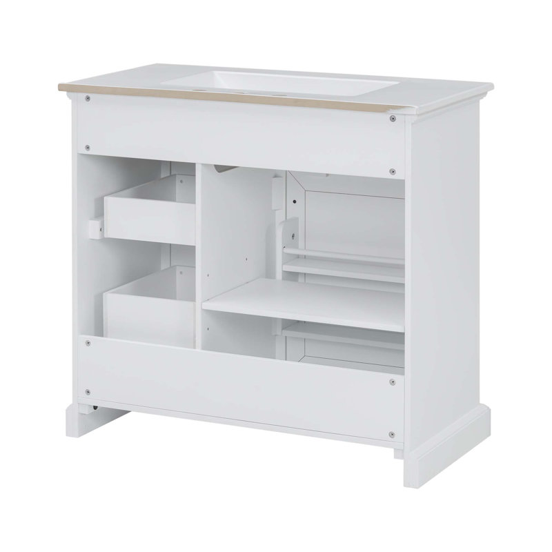 Meuble-lavabo 36 po avec lavabo, lavabo en céramique, 2 tiroirs basculants, charnières de porte à fermeture en douceur, Blanc