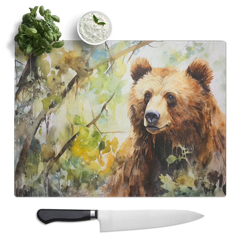 Bear Watercolour  Glass Chopping Board